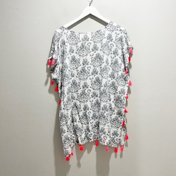 SURF GYPSY Women’s White Gray Print Pink Tassel Swim Cover Resort Beach Sz M - Picture 2 of 8